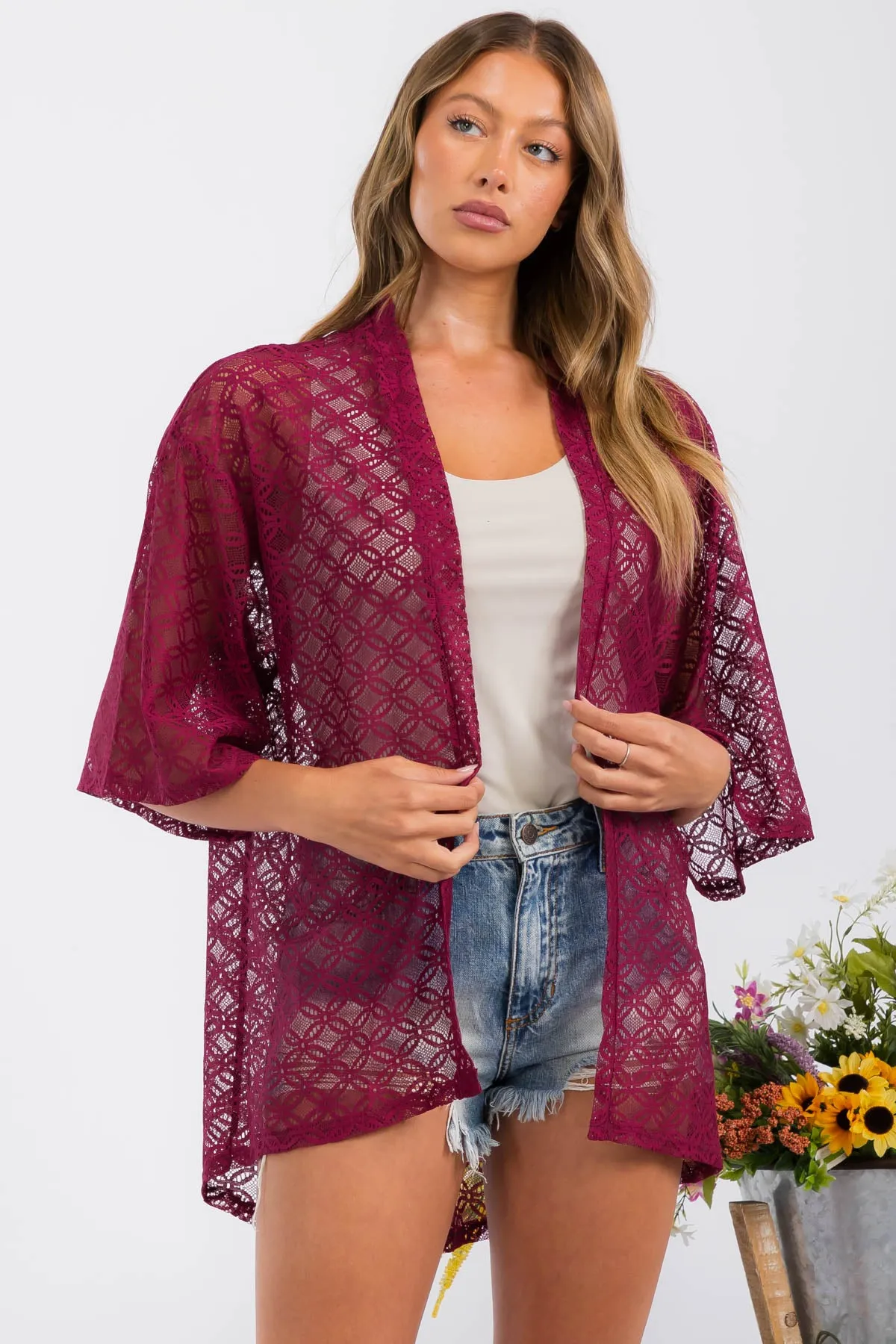 CROCHET LACE KIMONO CASUAL CARDIGAN