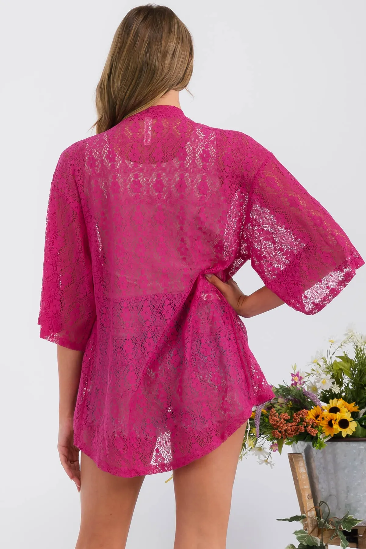 CROCHET LACE KIMONO CASUAL CARDIGAN