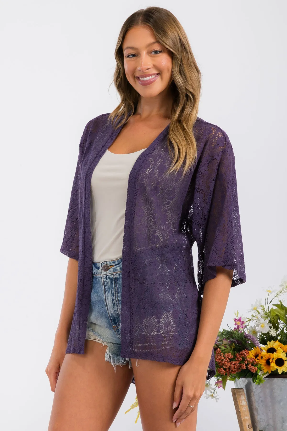 CROCHET LACE KIMONO CASUAL CARDIGAN