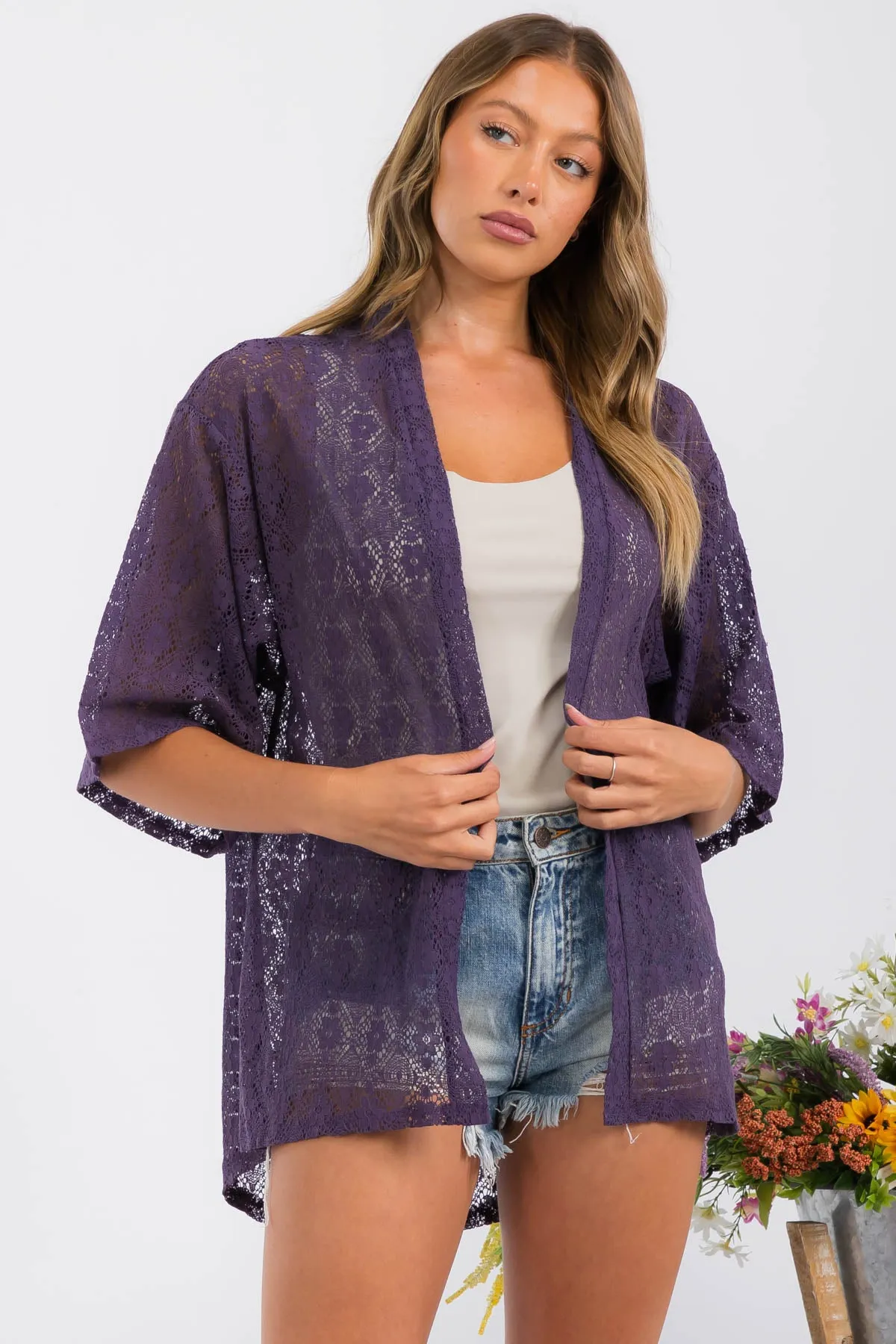 CROCHET LACE KIMONO CASUAL CARDIGAN