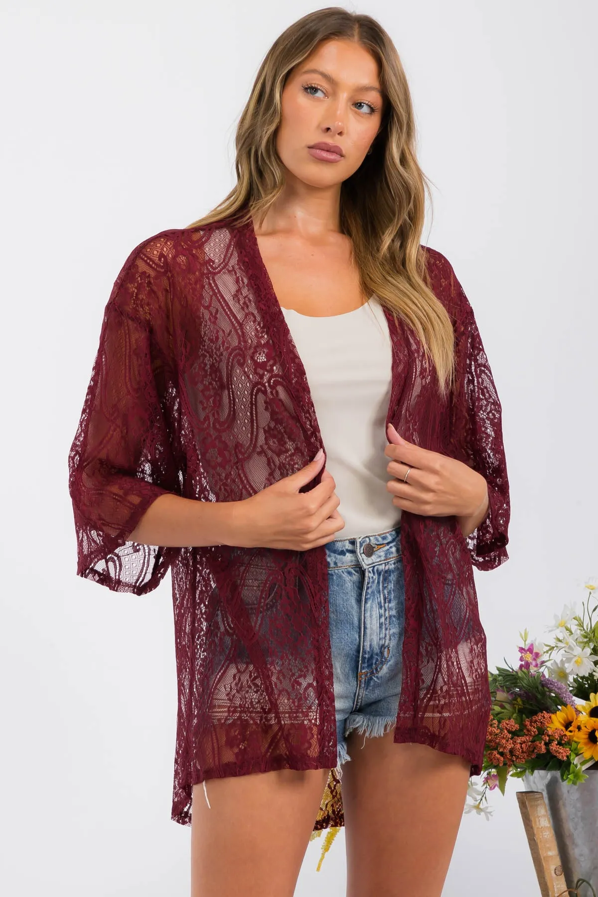 CROCHET LACE KIMONO CASUAL CARDIGAN