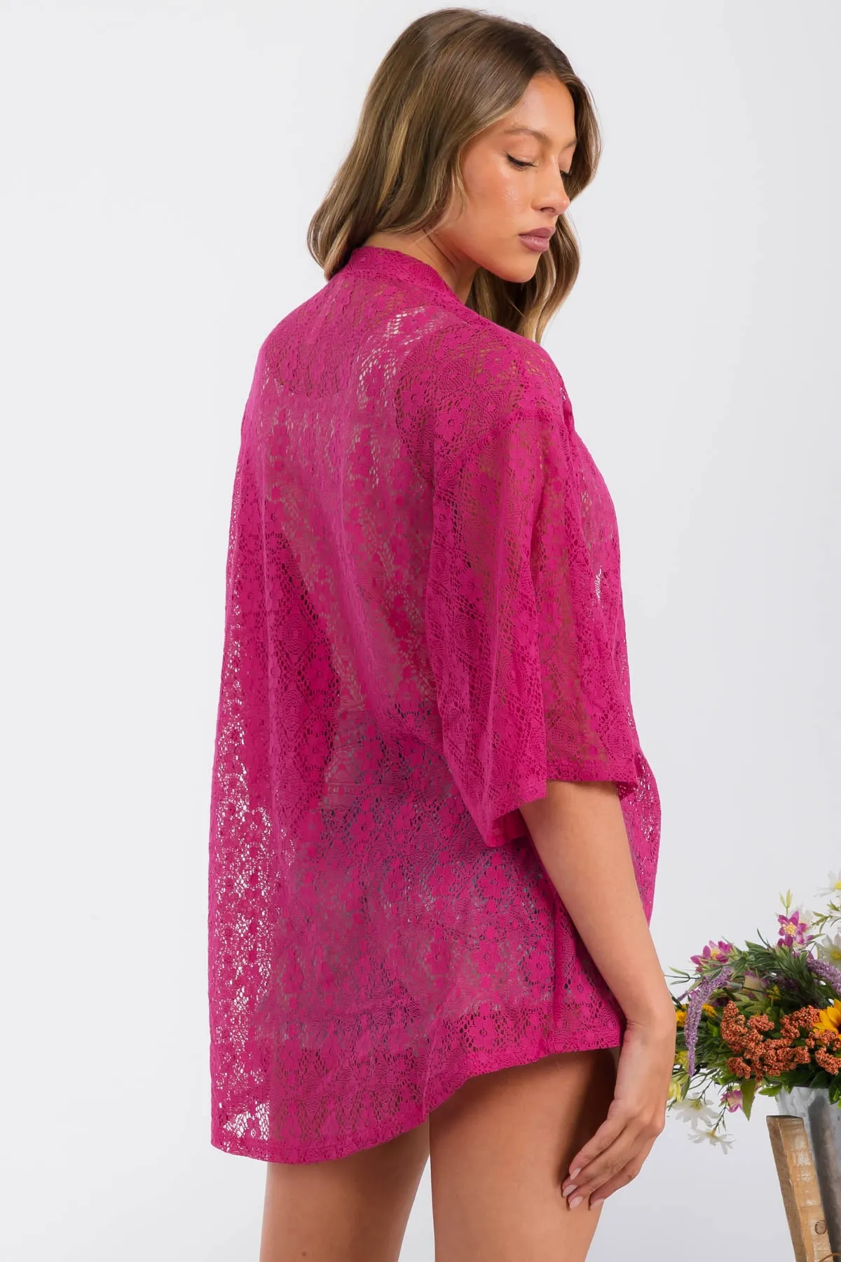 CROCHET LACE KIMONO CASUAL CARDIGAN