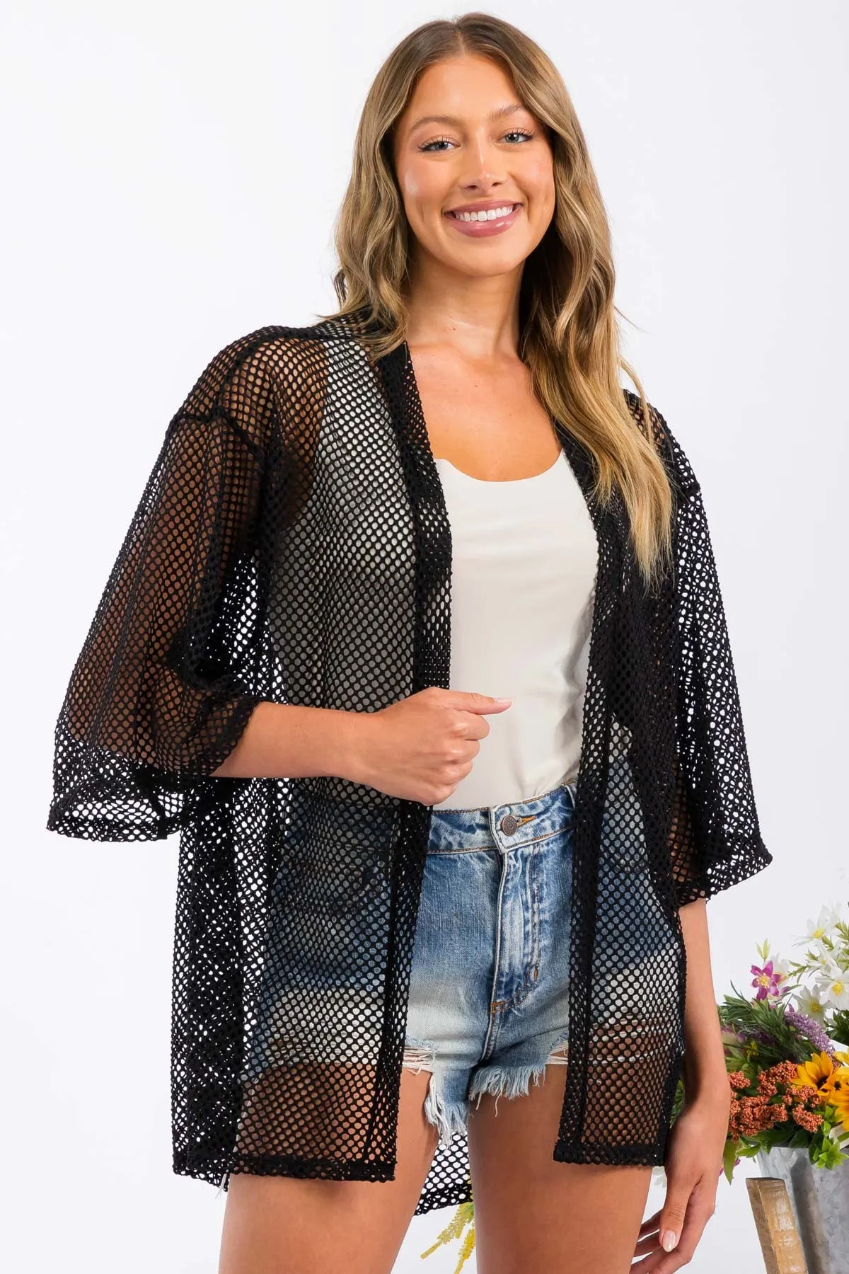 CROCHET LACE KIMONO CASUAL CARDIGAN