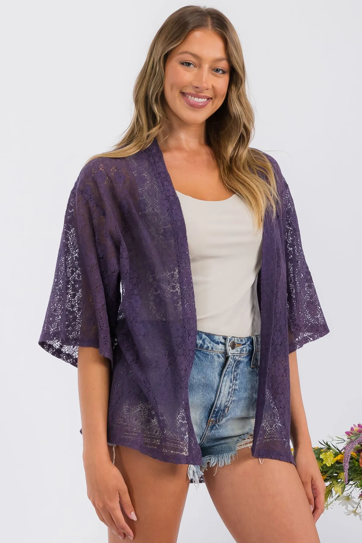 CROCHET LACE KIMONO CASUAL CARDIGAN