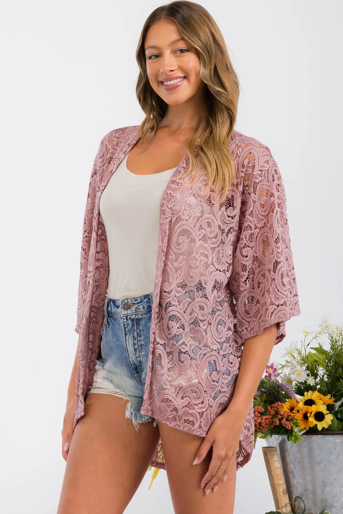 CROCHET LACE KIMONO CASUAL CARDIGAN