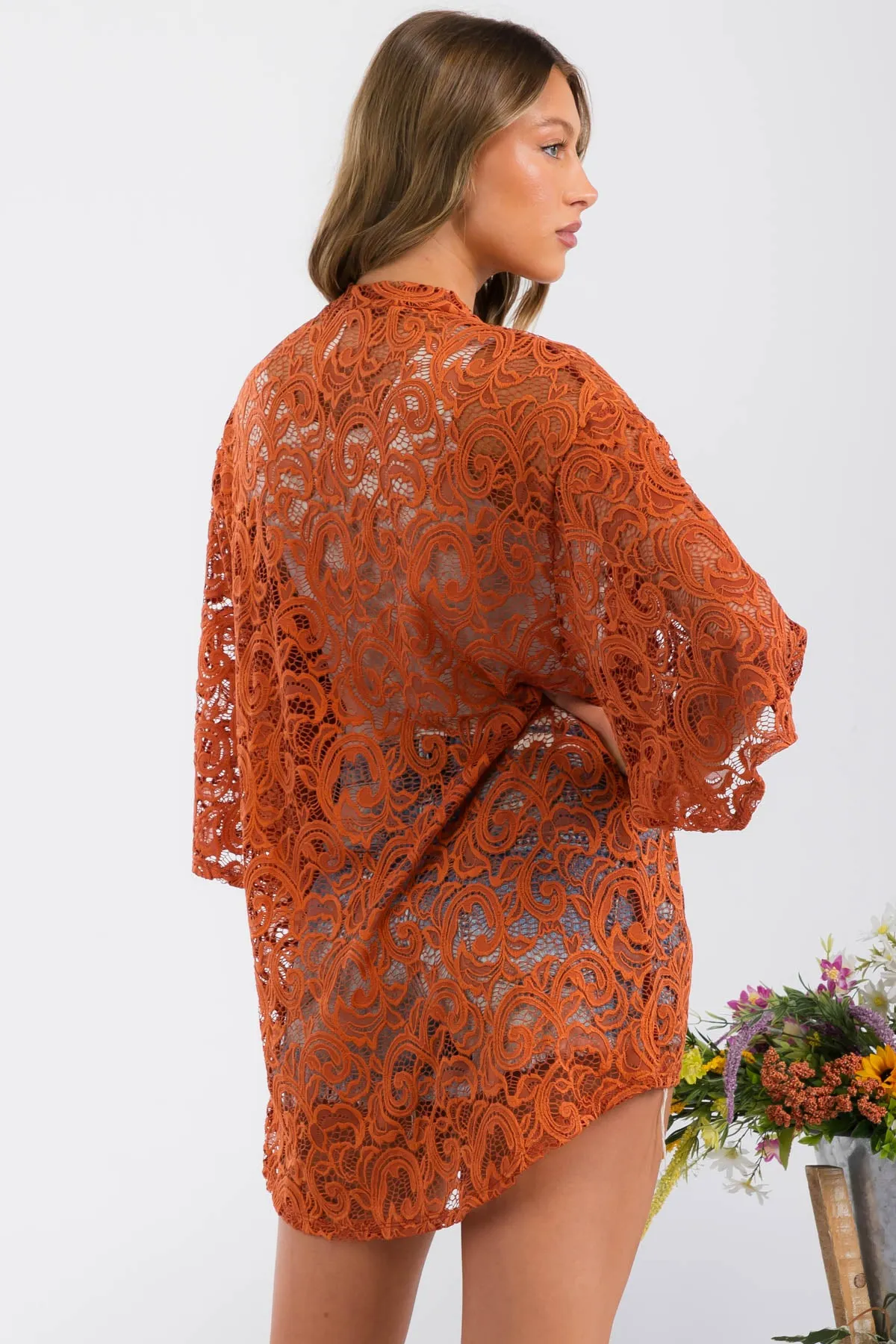 CROCHET LACE KIMONO CASUAL CARDIGAN