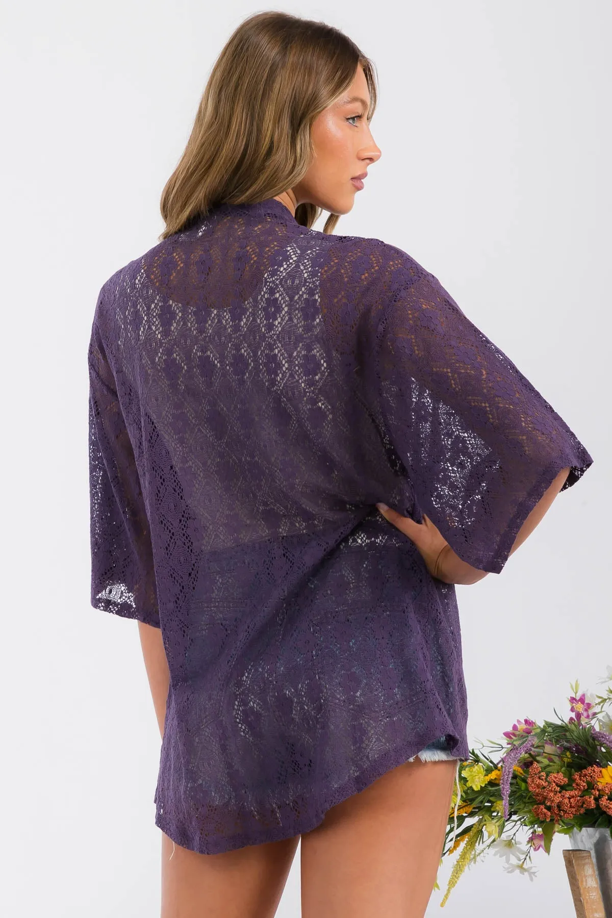 CROCHET LACE KIMONO CASUAL CARDIGAN