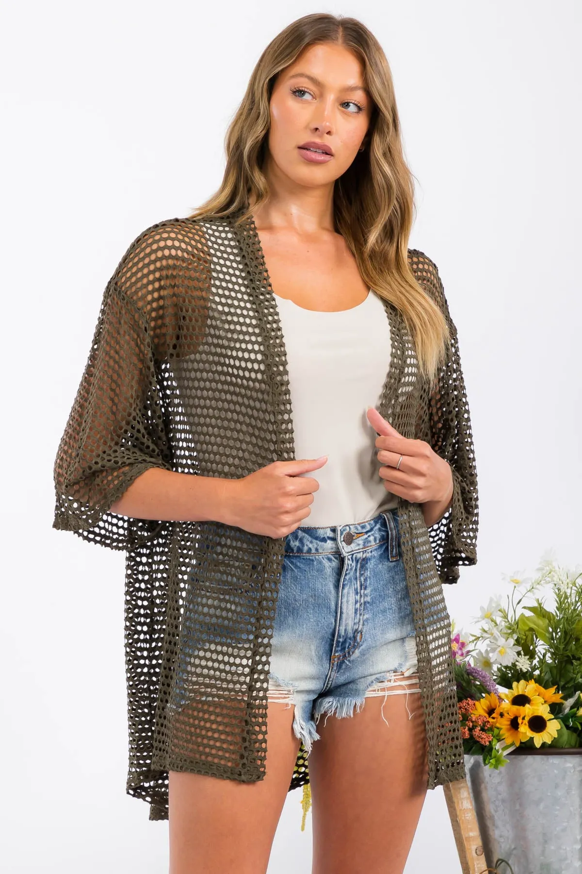 CROCHET LACE KIMONO CASUAL CARDIGAN