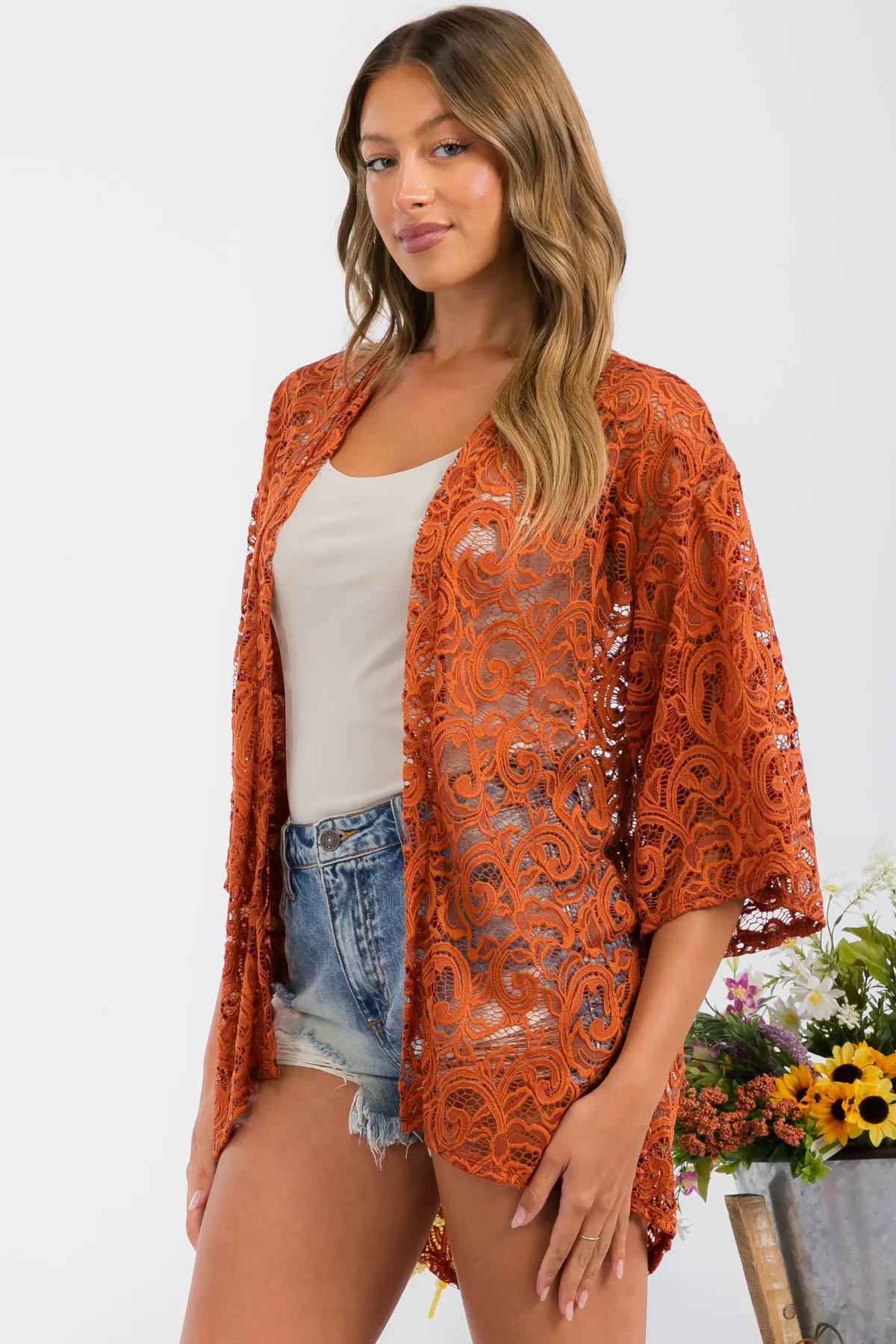 CROCHET LACE KIMONO CASUAL CARDIGAN