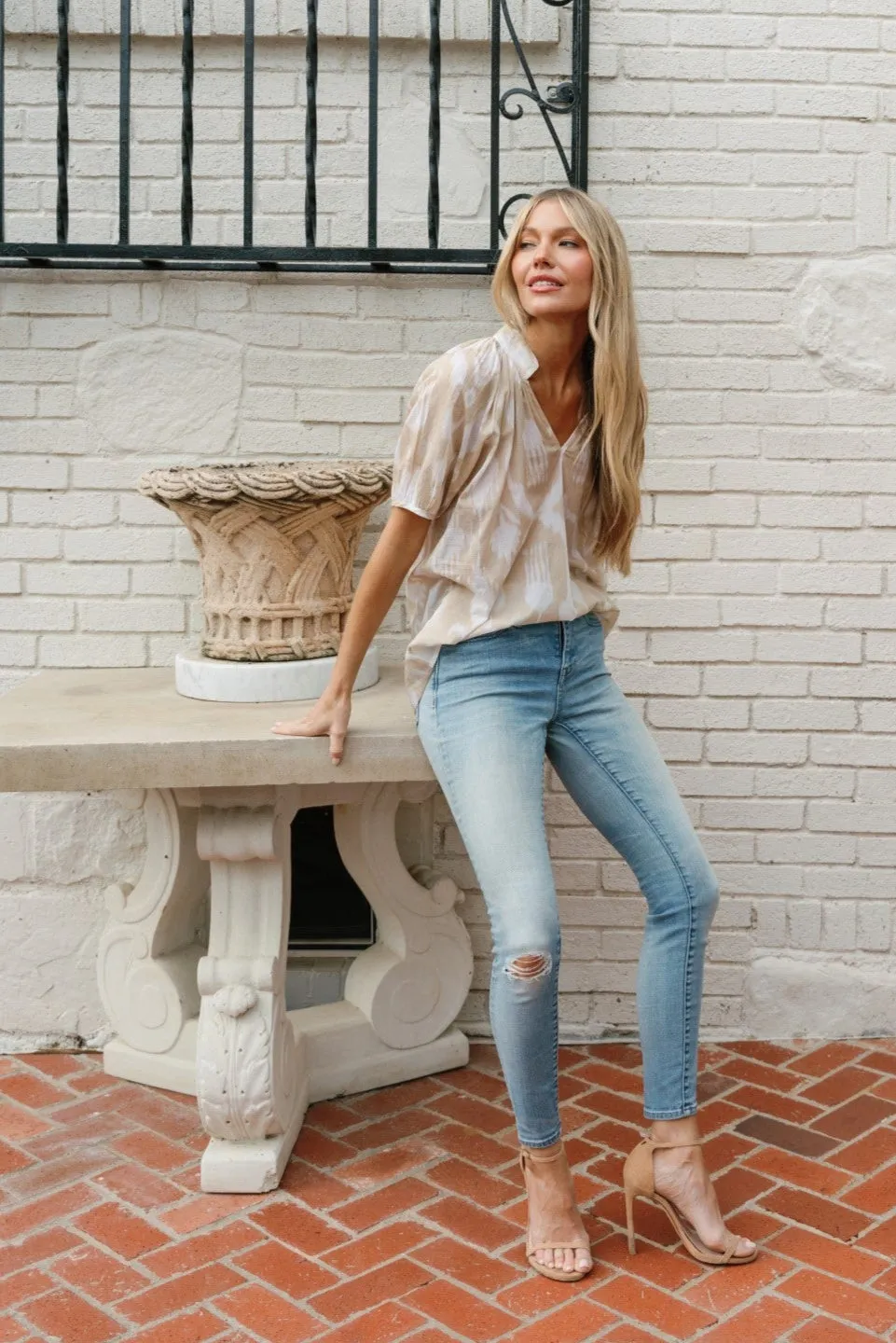 Dana Blouse in Taupe Ikat