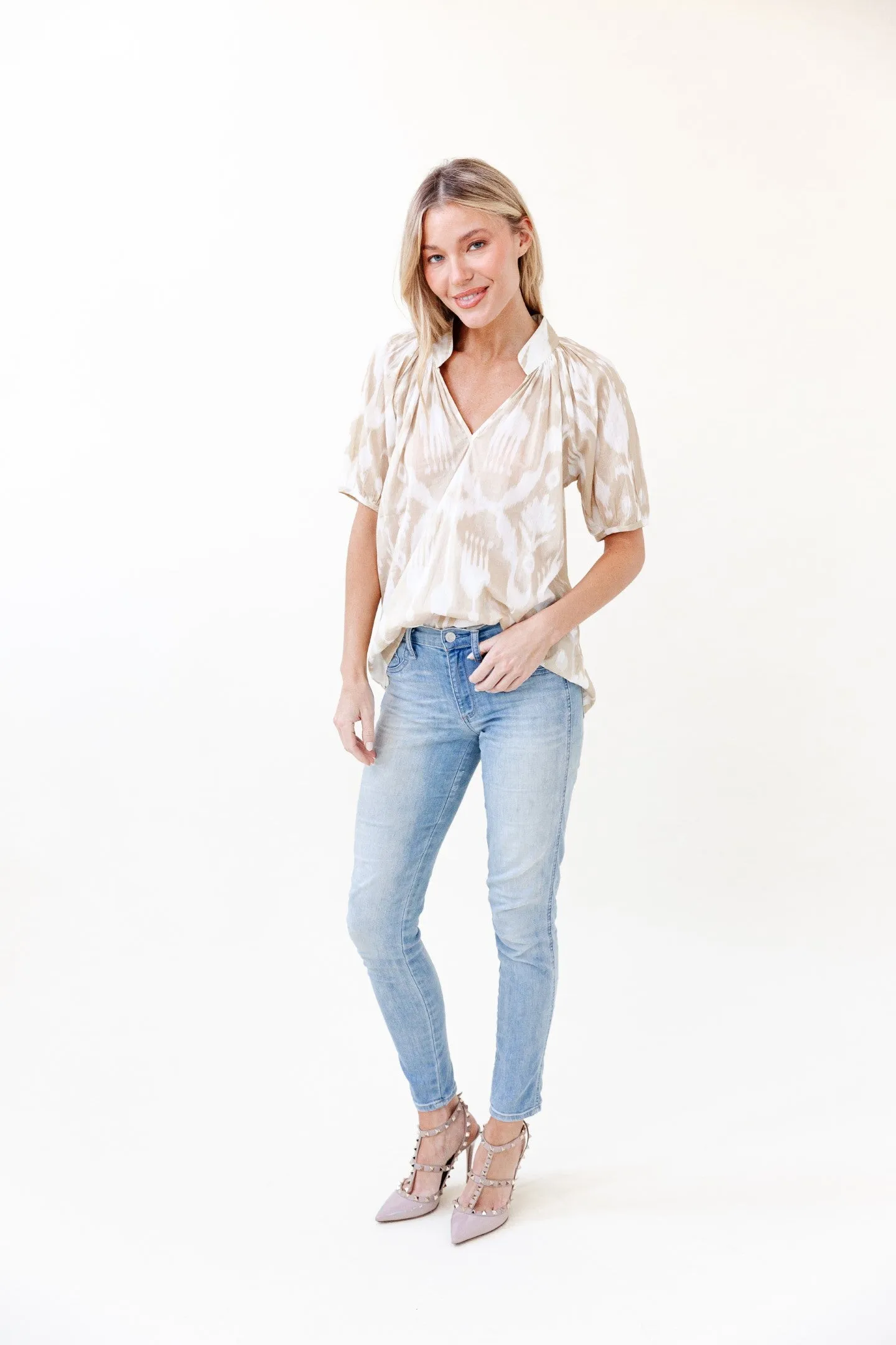 Dana Blouse in Taupe Ikat