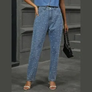 'Dani' Pearl Detail Straight Jeans
