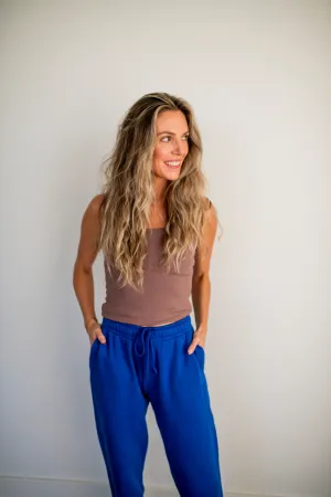 Deep Taupe Square Neck Ribbed Tank Top