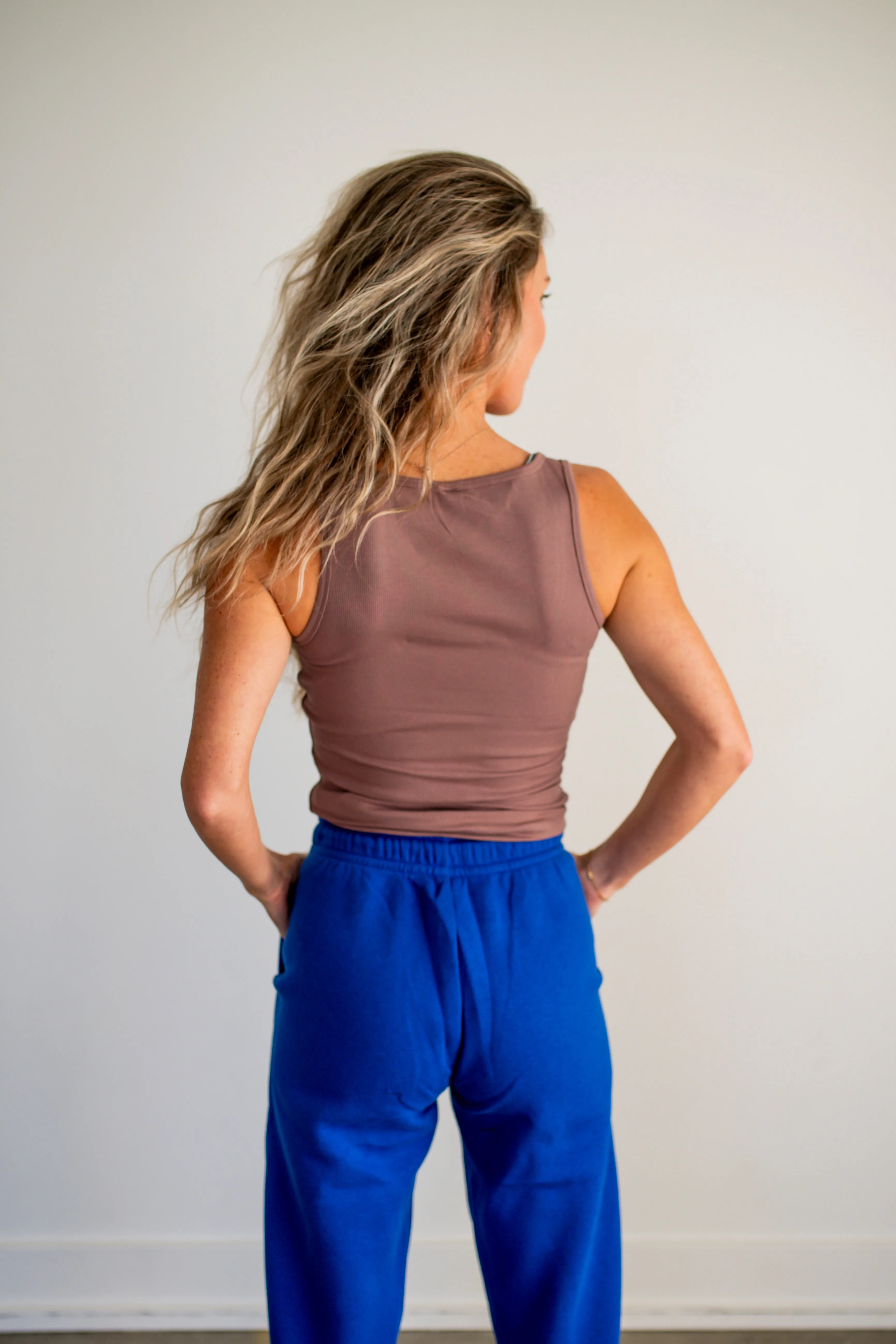 Deep Taupe Square Neck Ribbed Tank Top