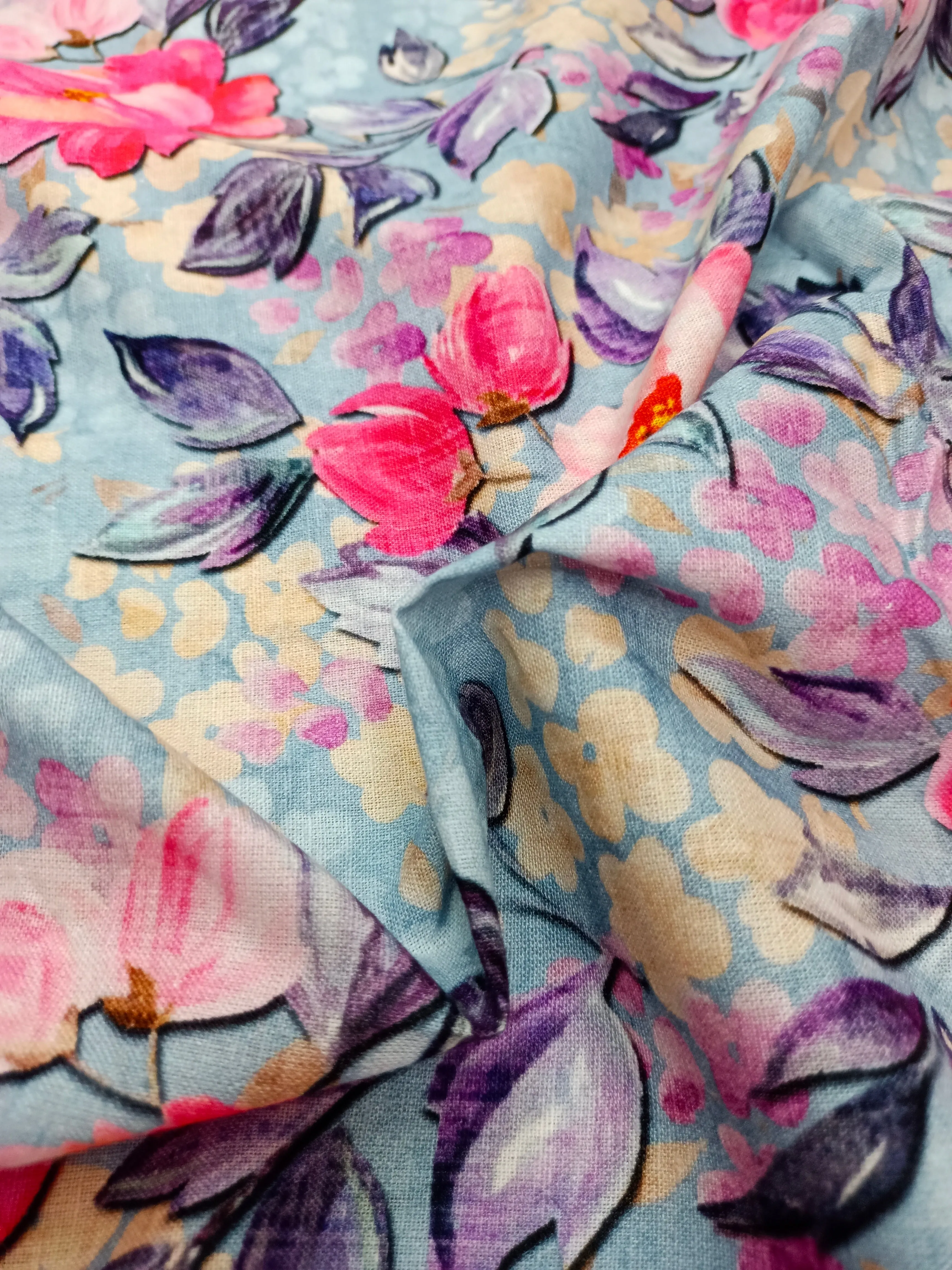 Digital Printed Linen Spun Cotton Soft Fabric