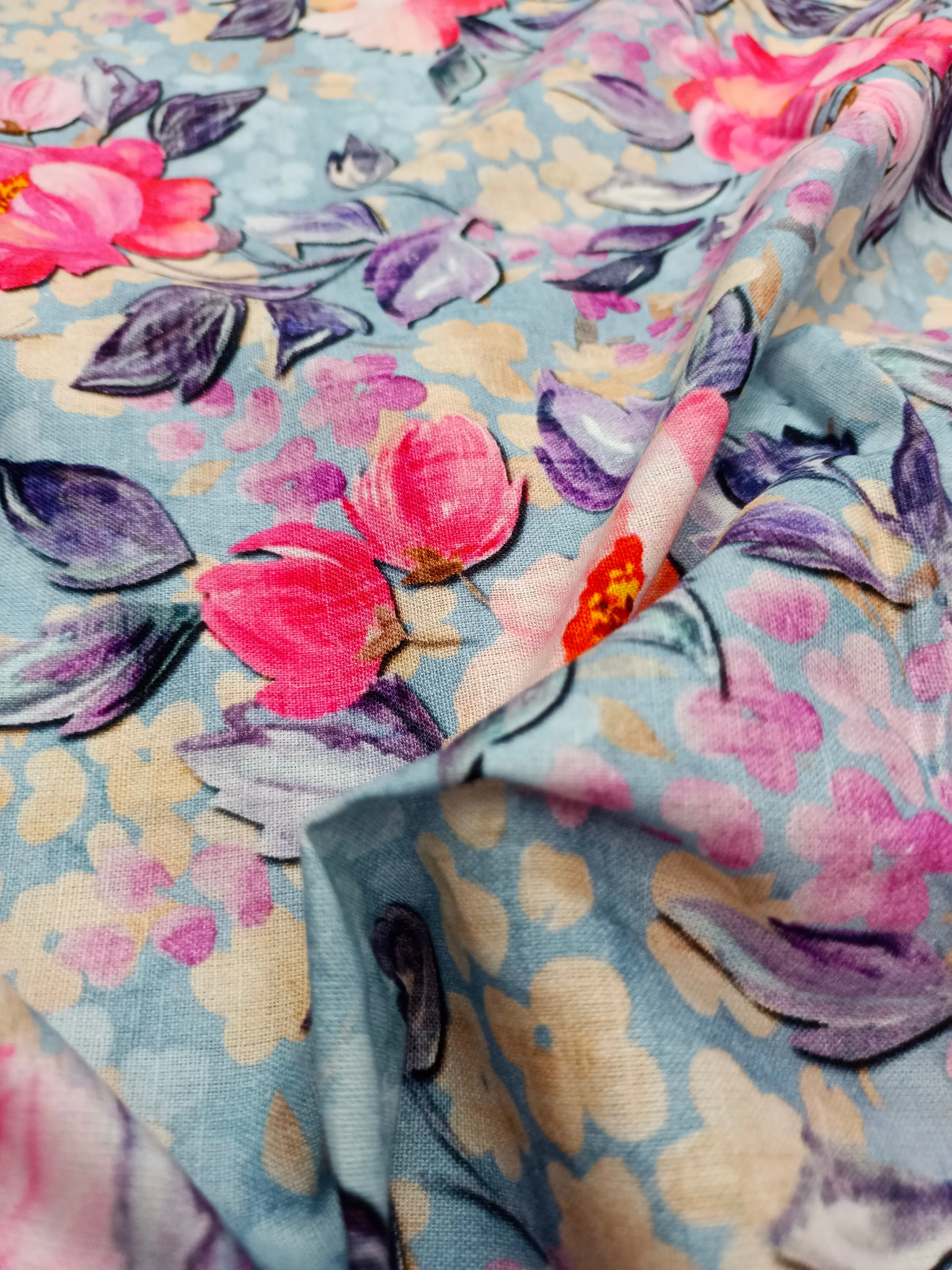 Digital Printed Linen Spun Cotton Soft Fabric