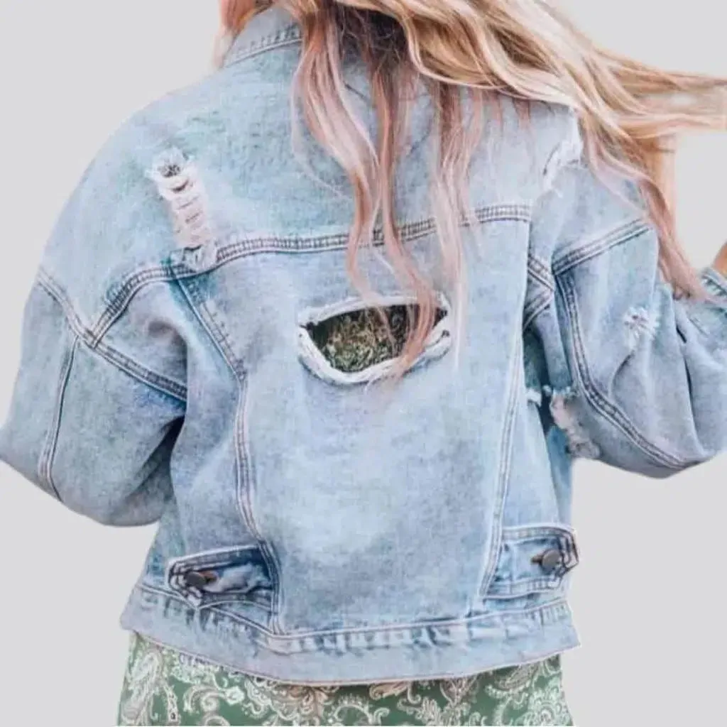 Distressed light-wash jean jacket