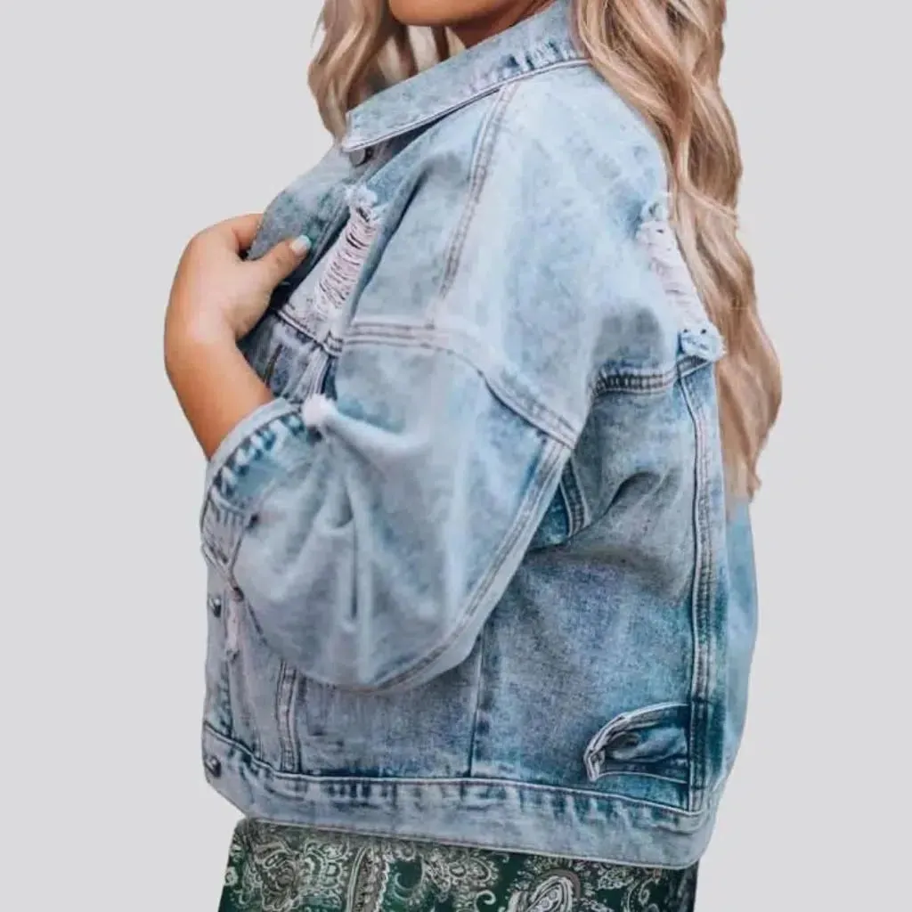 Distressed light-wash jean jacket