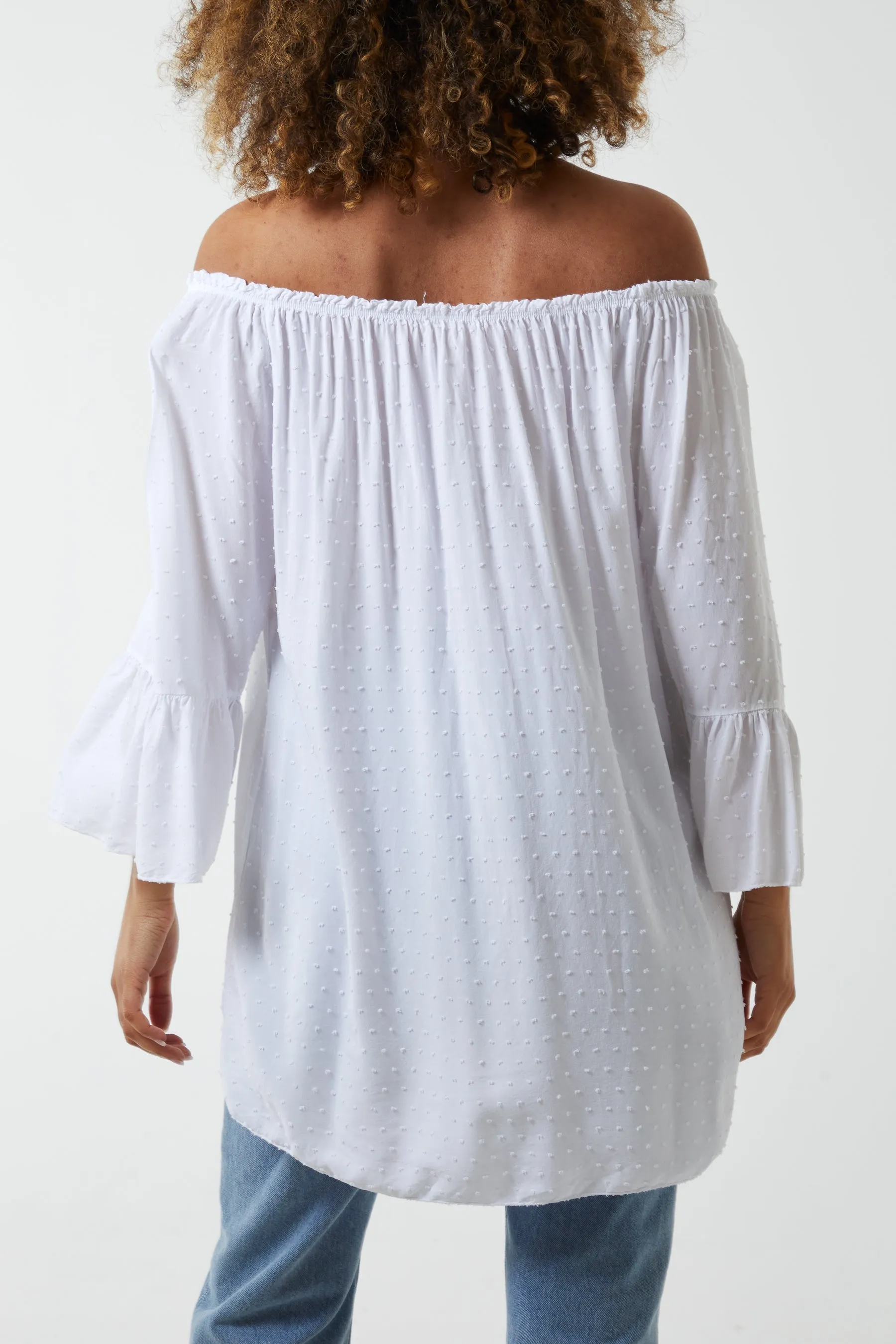 Dobby Fabric Bardot Blouse