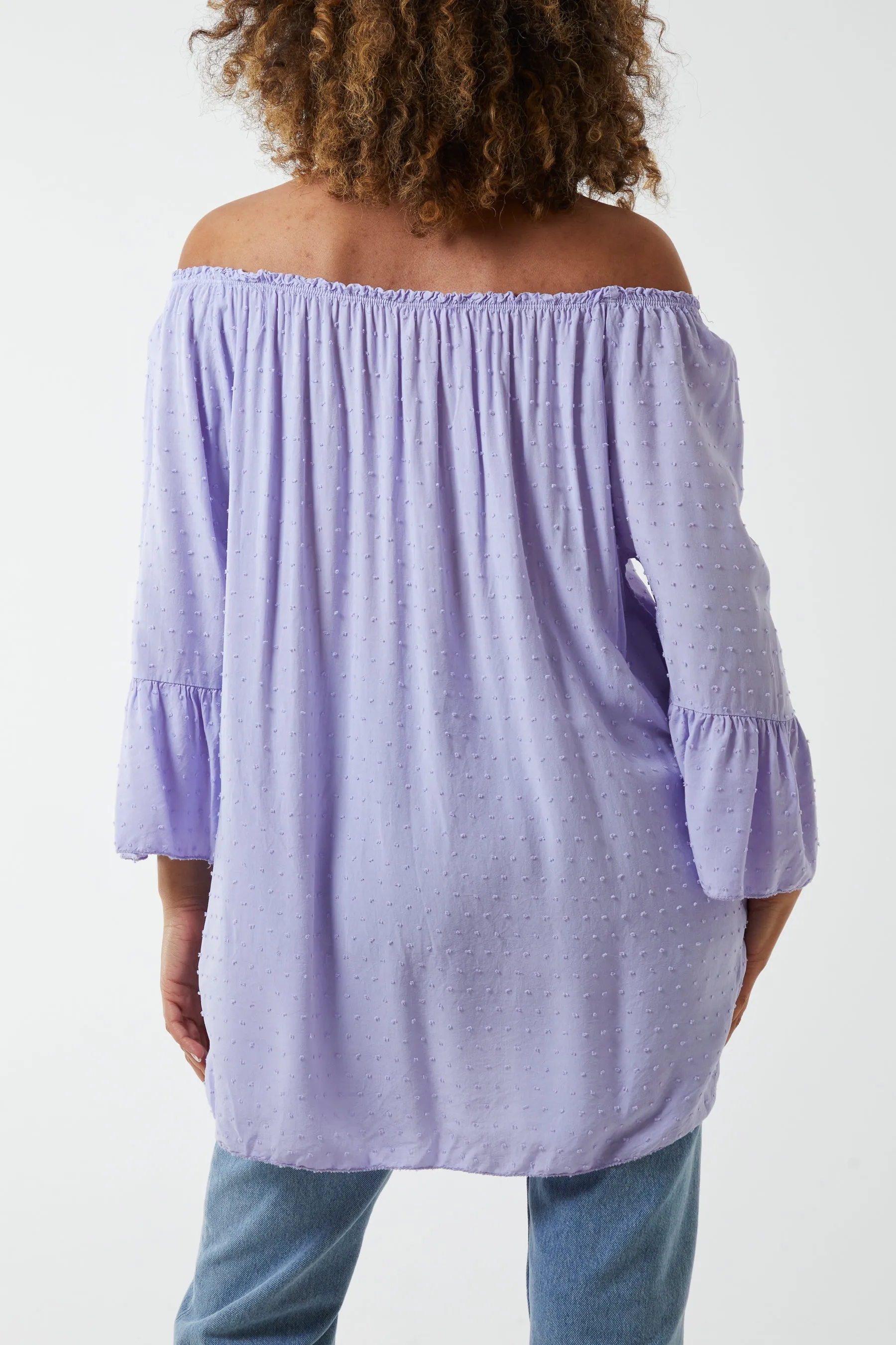 Dobby Fabric Bardot Blouse