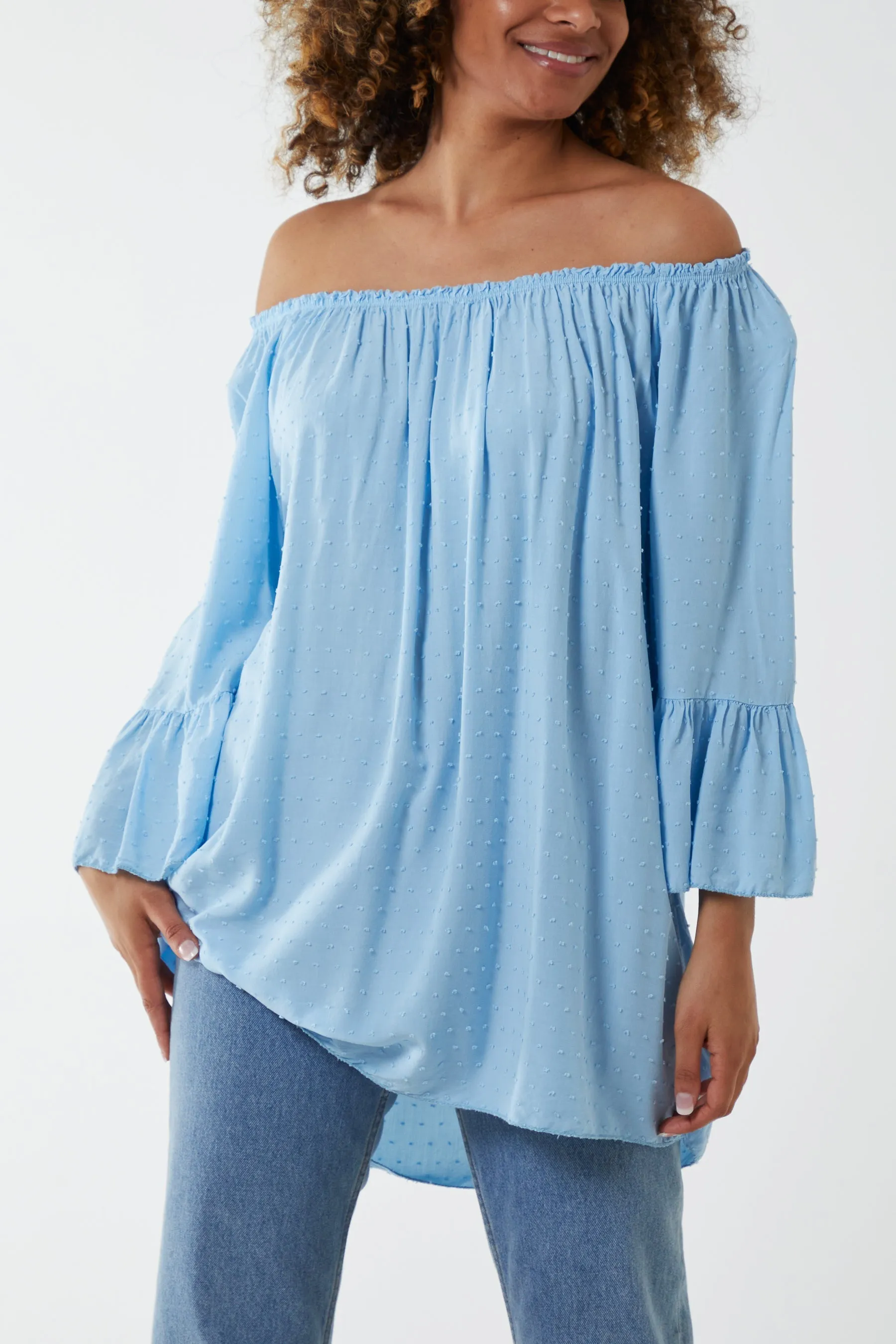 Dobby Fabric Bardot Blouse