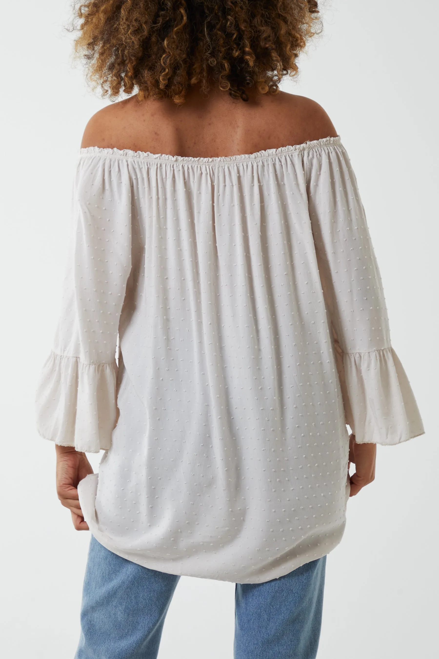 Dobby Fabric Bardot Blouse