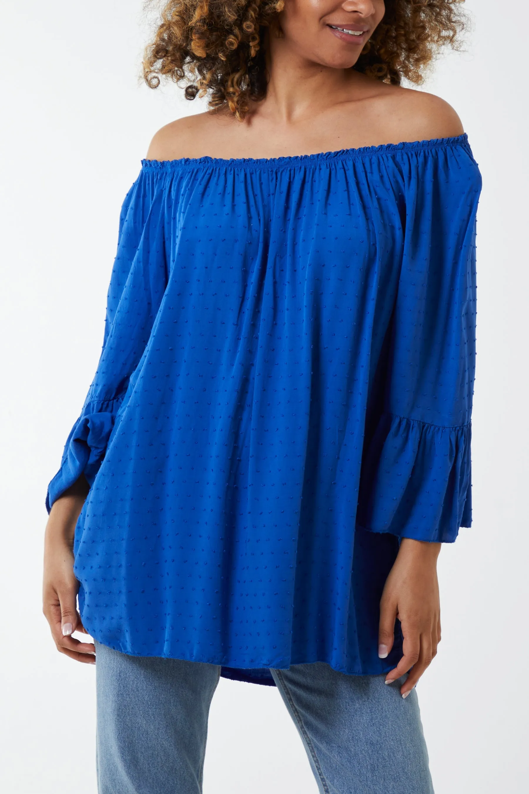Dobby Fabric Bardot Blouse