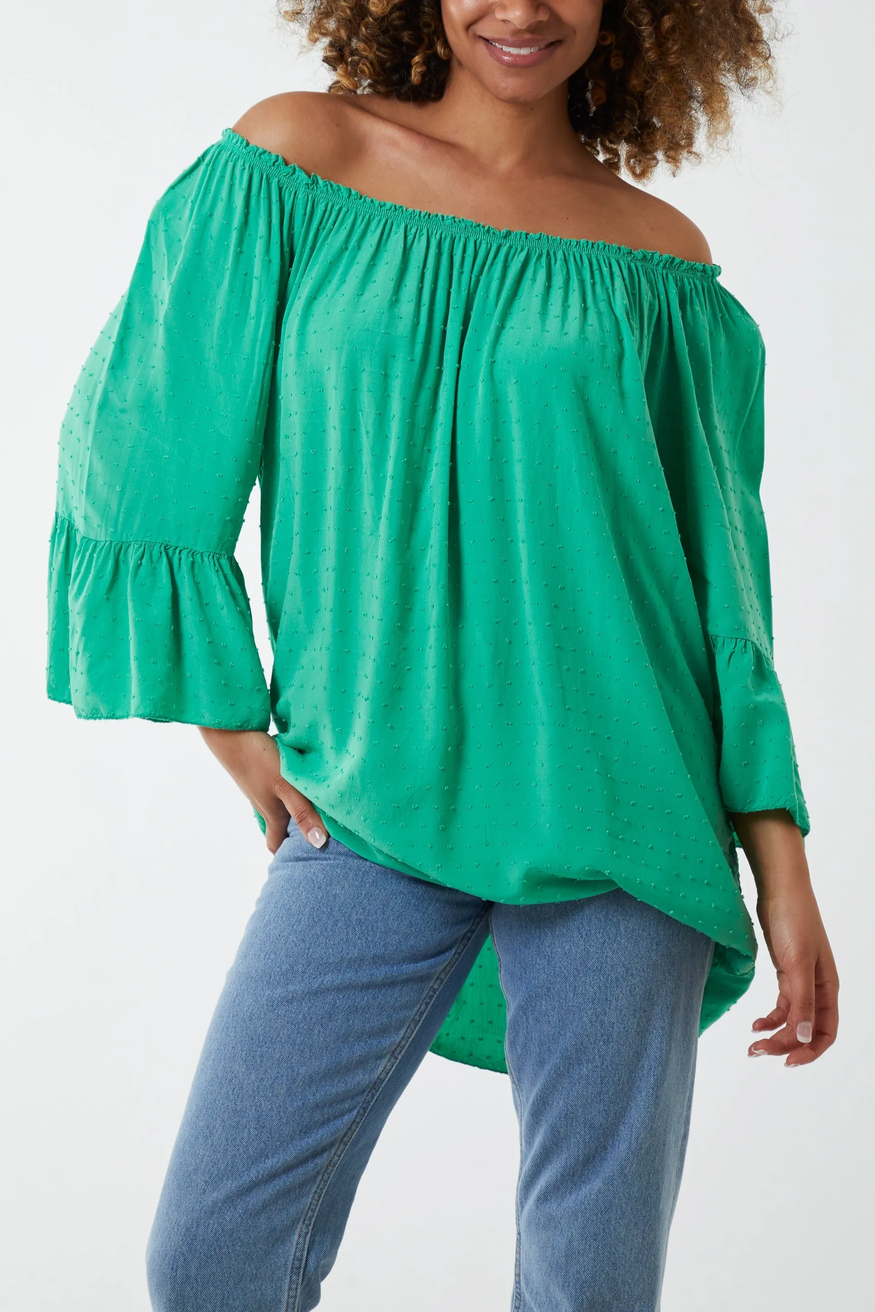 Dobby Fabric Bardot Blouse