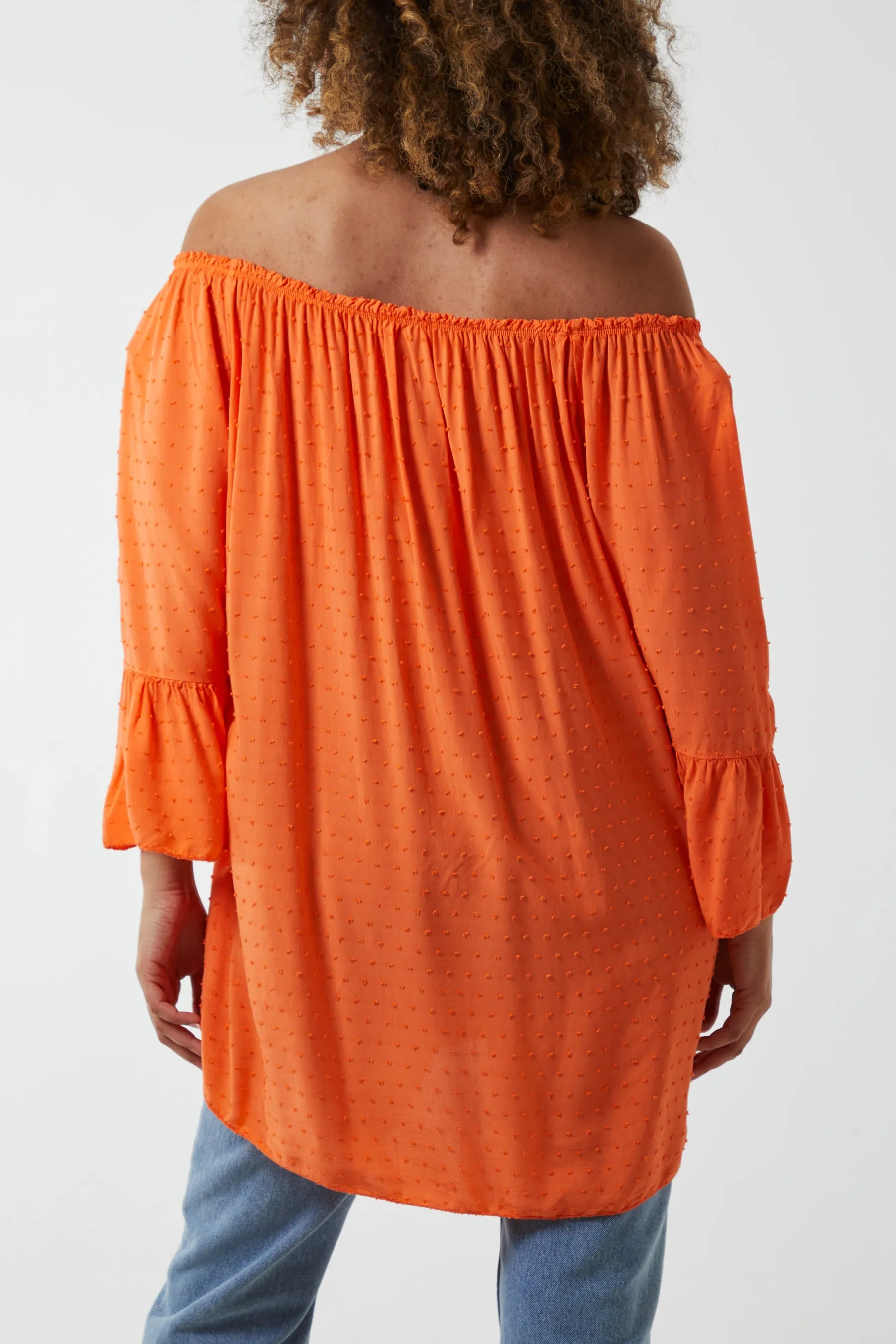 Dobby Fabric Bardot Blouse
