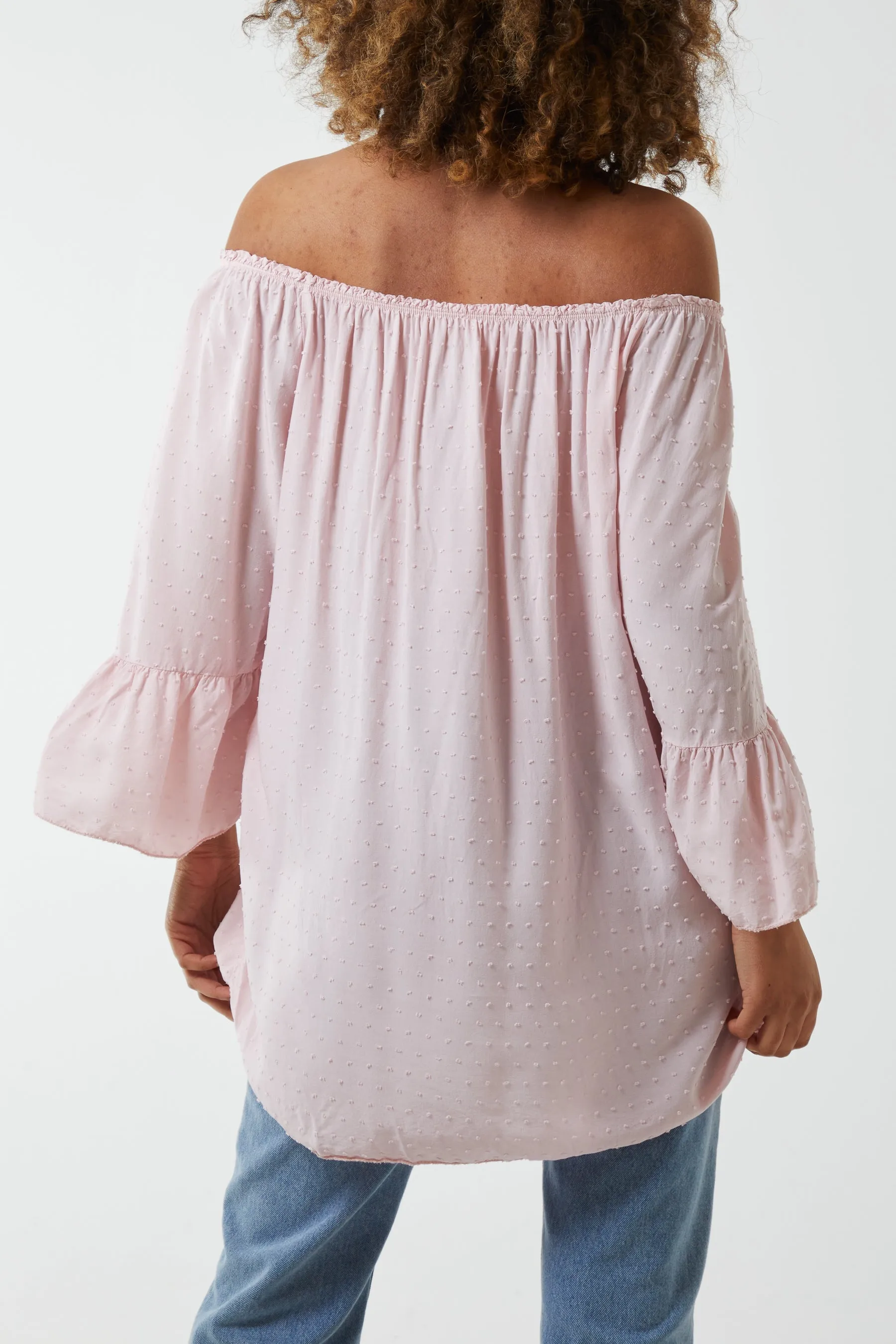 Dobby Fabric Bardot Blouse