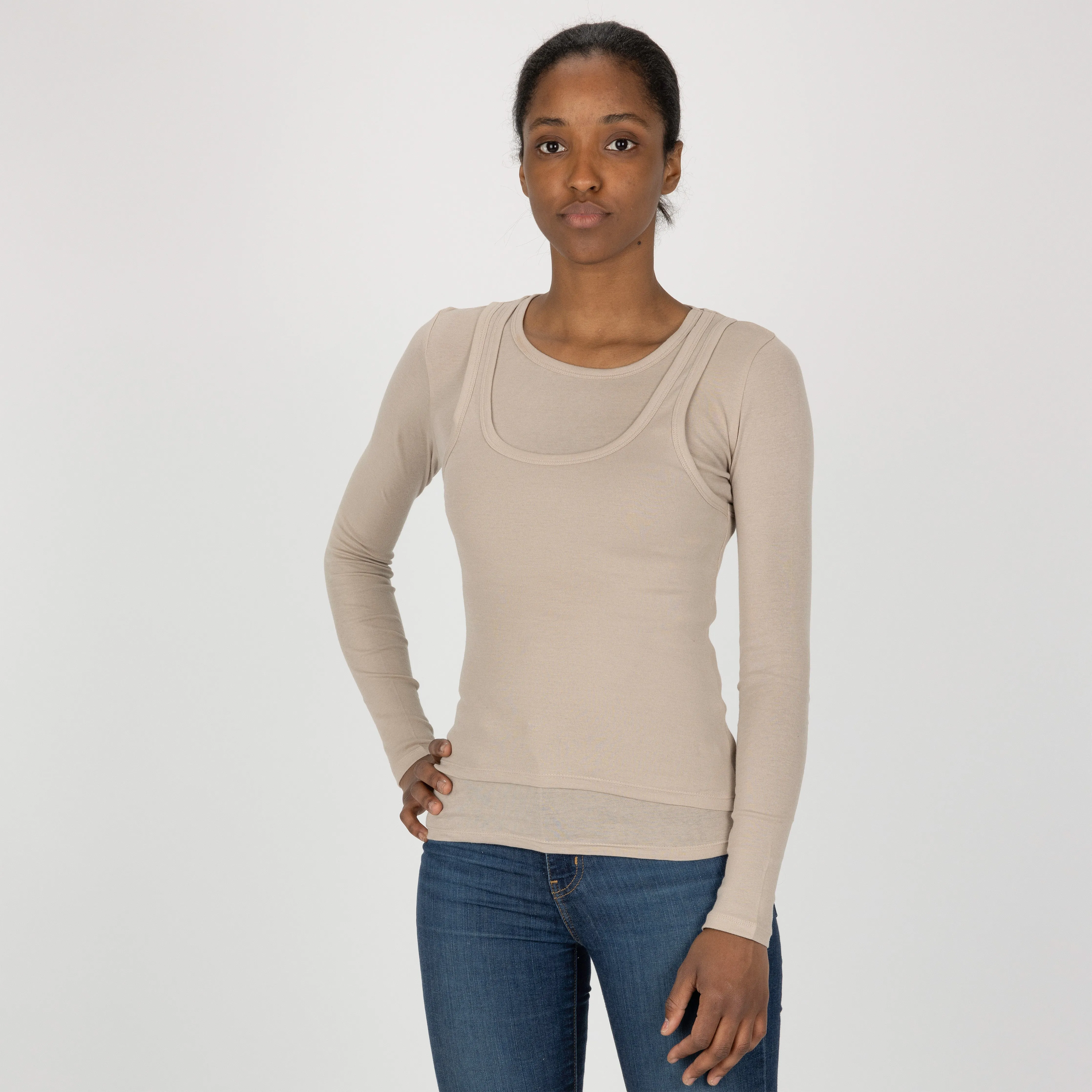 Double Layer Tank / Long Sleeve - Feather Grey