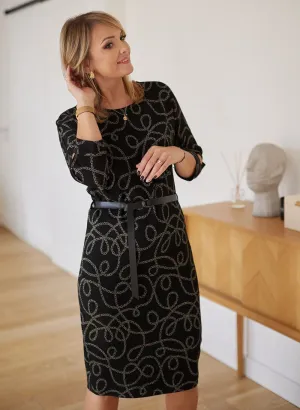 Drooping sleeve jacquard knit daydress