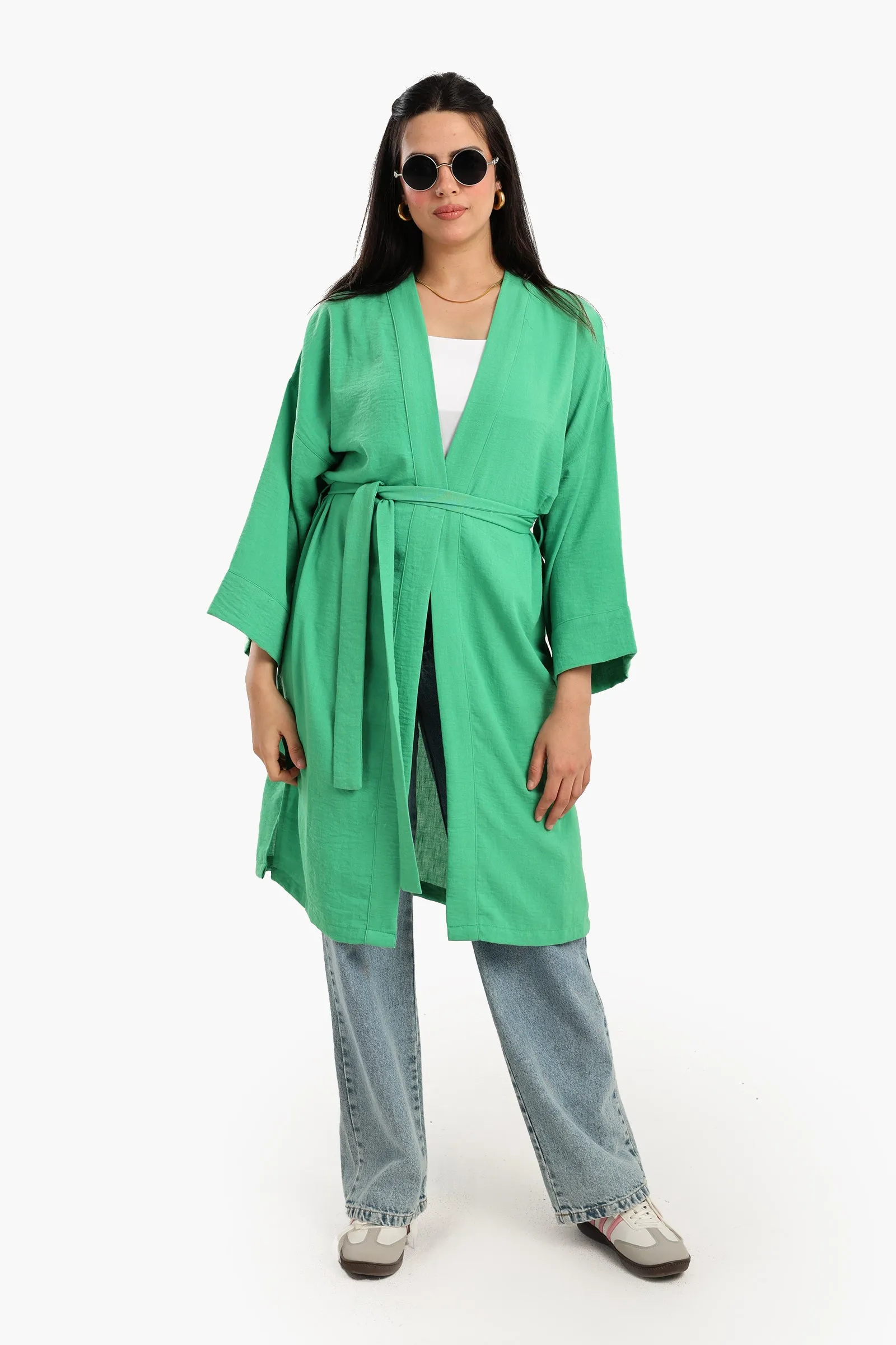 Embroidered Back Green Kimono