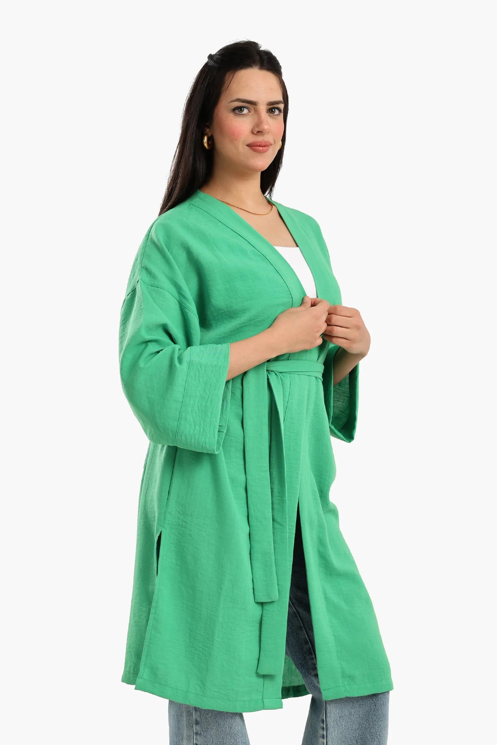 Embroidered Back Green Kimono