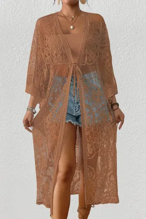Embroidery Long Sleeve Lace Kimono Duster