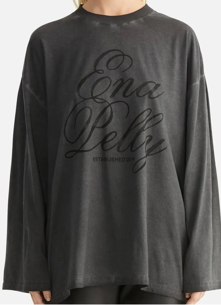 ENA Pelly II ZARA L/S Tee CALLIGRAPHY - charcoal
