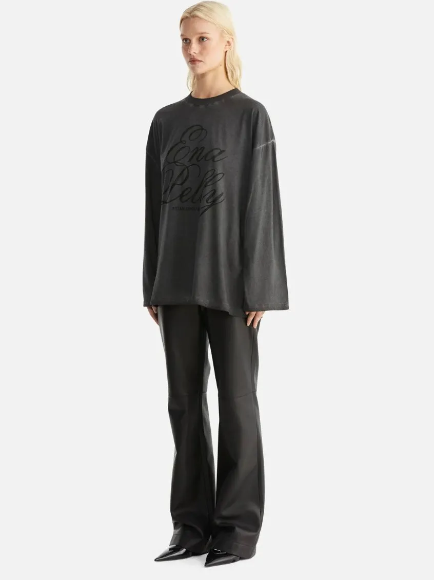 ENA Pelly II ZARA L/S Tee CALLIGRAPHY - charcoal