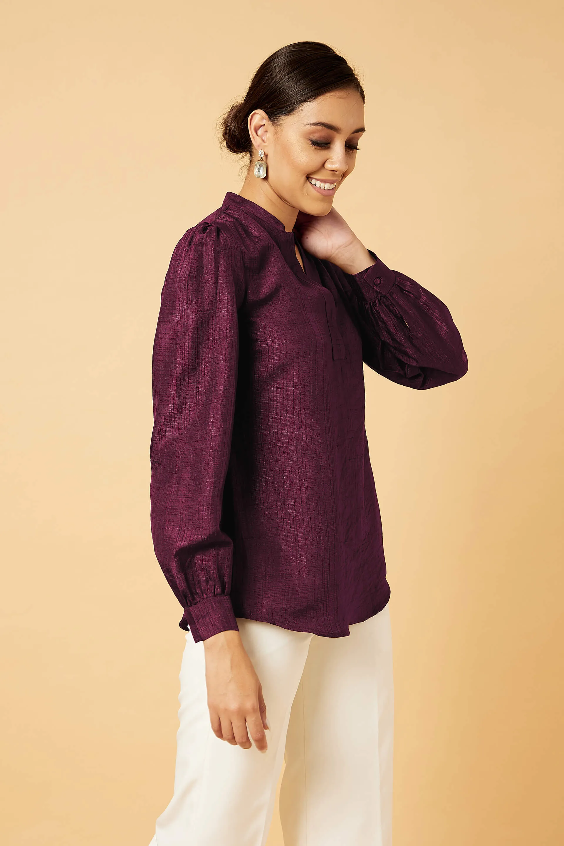 Falsa Stand Collar Tunic - Burgundy
