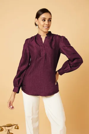 Falsa Stand Collar Tunic - Burgundy