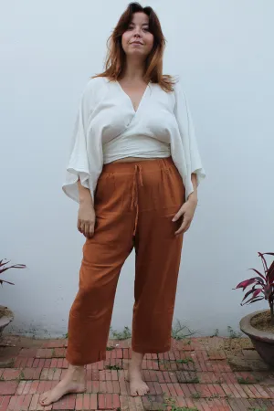 Faux Drawstring Linen Culottes
