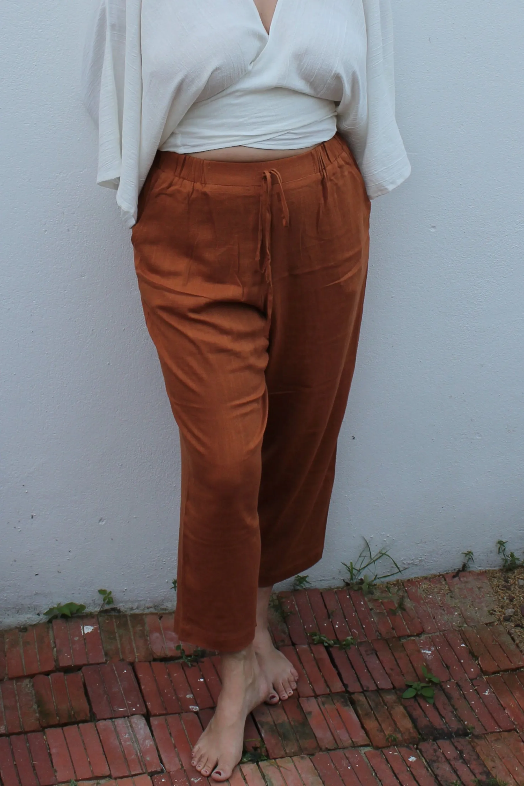 Faux Drawstring Linen Culottes