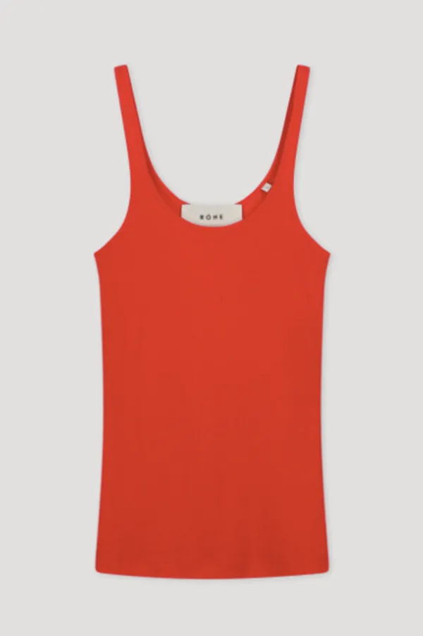Fine Ribbed Tank in Red