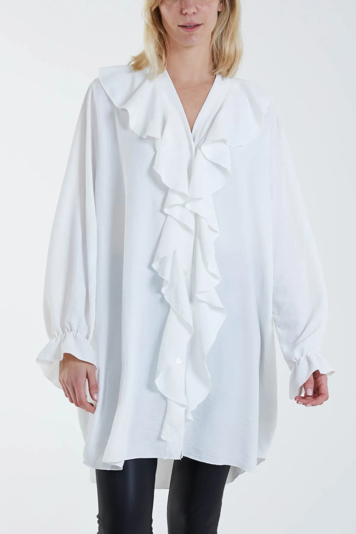 Flounce Poly Crepe Oversized Shirt