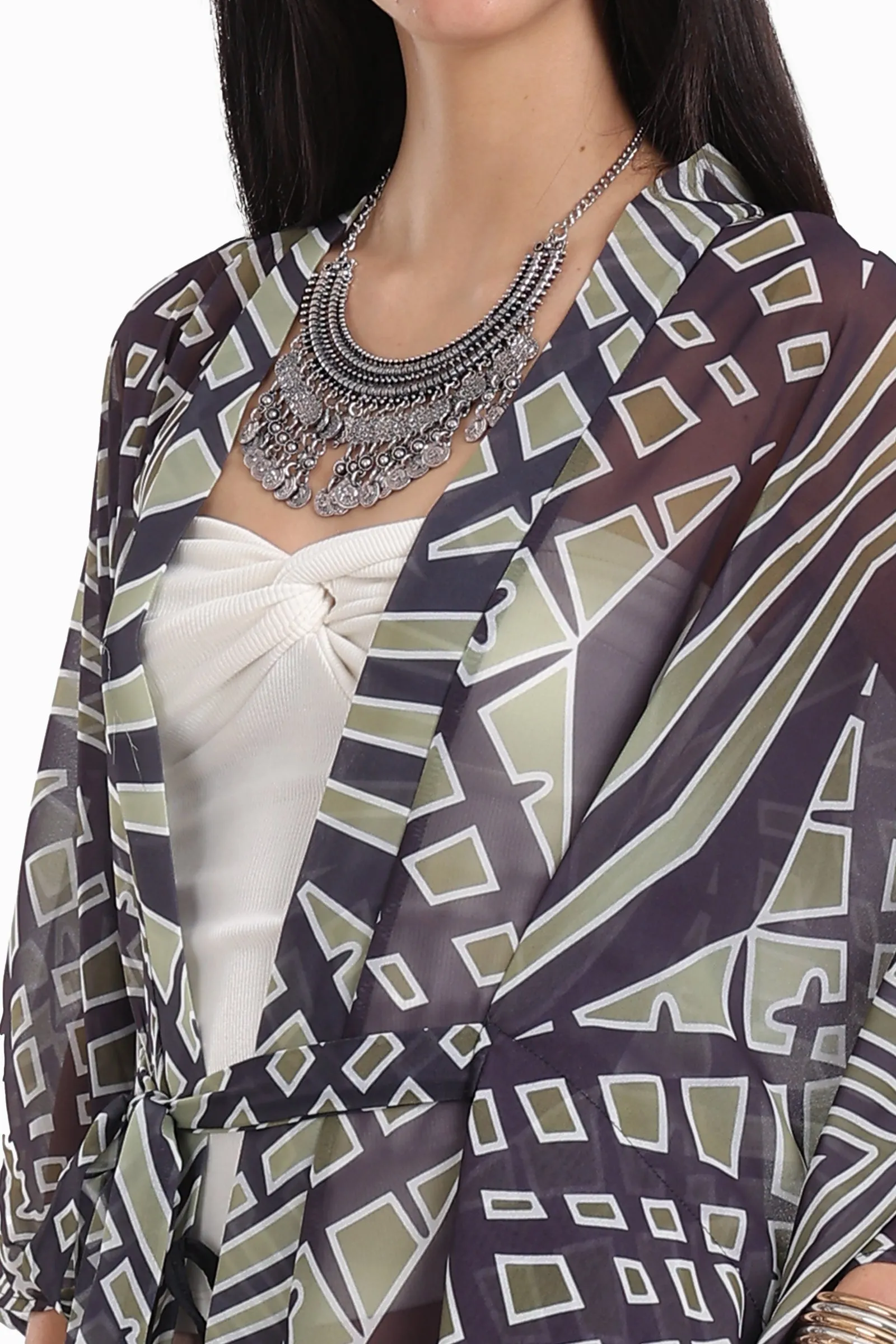 Geometrical Pattern Chiffon kimono