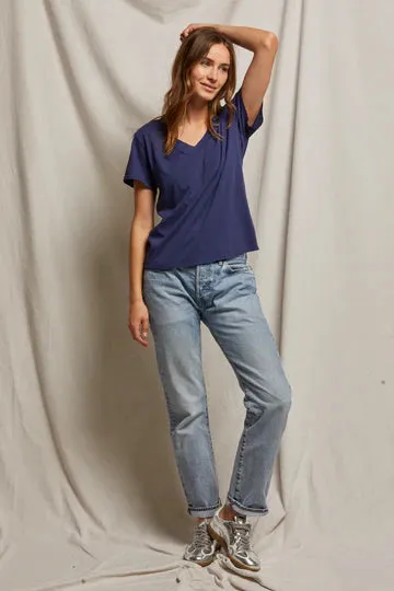 Hendrix V Neck Boxy Tee Dusk