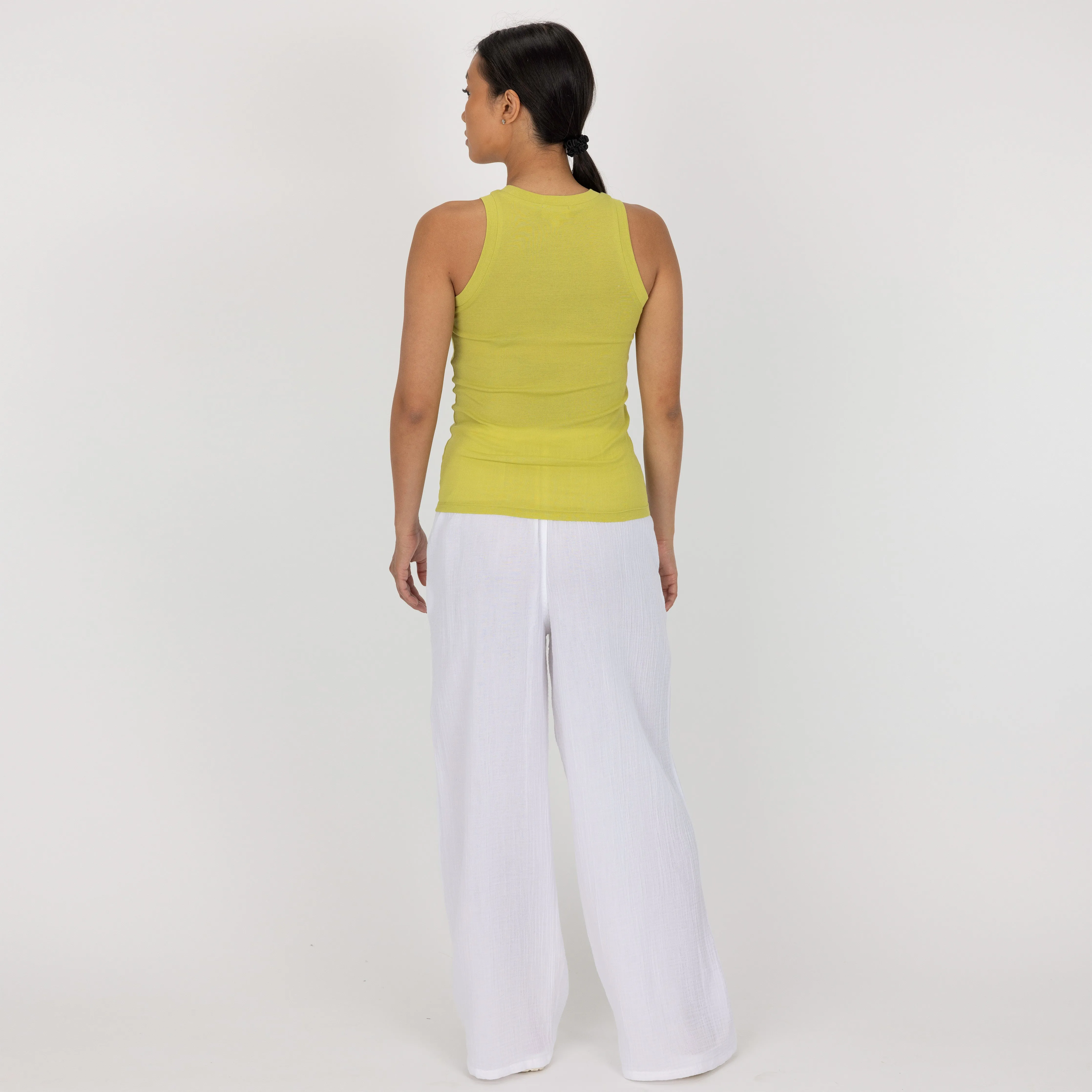 High Neck Ribbed Cotton Tank - Palm