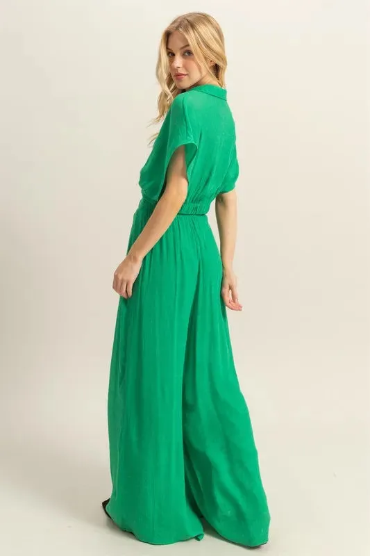 HYFVE Green Kimono Sleeve Crop Top and Wide Leg Pants Set
