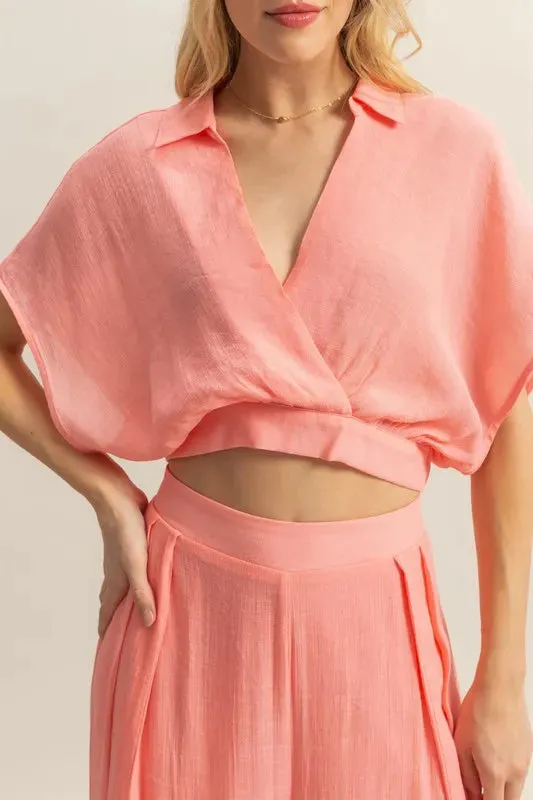HYFVE Pink Kimono Sleeve Crop Top and Wide Leg Pants Set