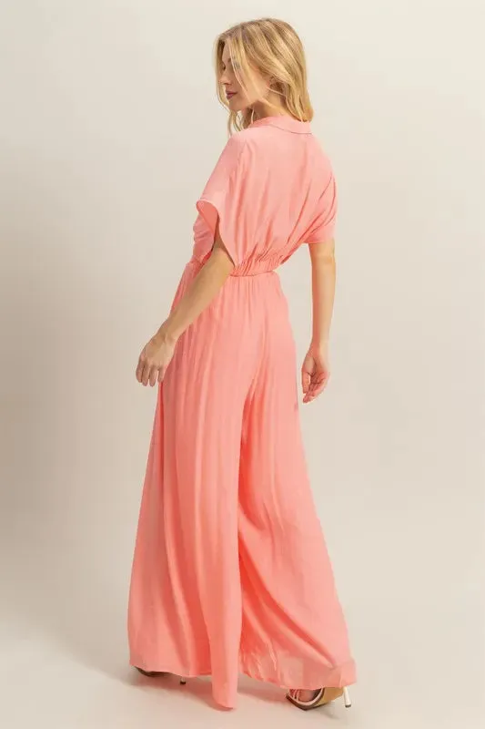 HYFVE Pink Kimono Sleeve Crop Top and Wide Leg Pants Set