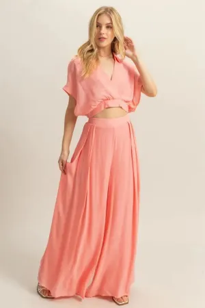 HYFVE Pink Kimono Sleeve Crop Top and Wide Leg Pants Set